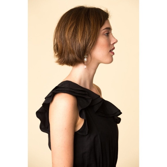 Ulla Johnson Demi Black Ruffle Twill One Shoulder Jumpsuit Size 0 Missing Belt - Picture 10 of 11